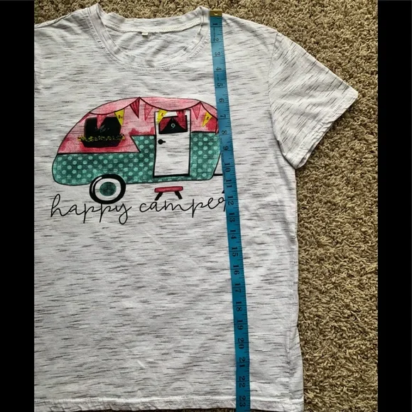 Happy Camper T-shirt Graphic Gray Cotton S NWOT - Picture 4 of 5